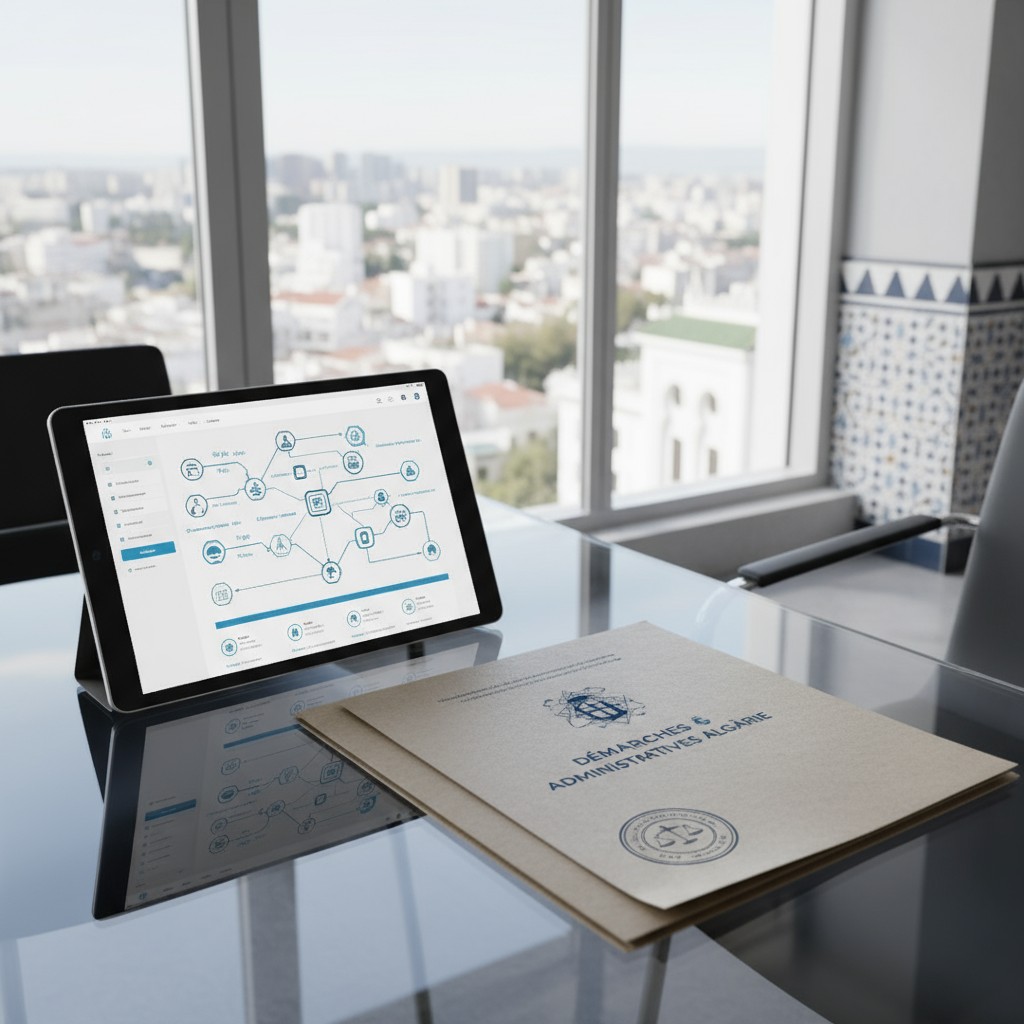 Salle de réunion moderne avec un ordinateur portable et un cahier sur une table devant des verrières offrant une vue panor...
